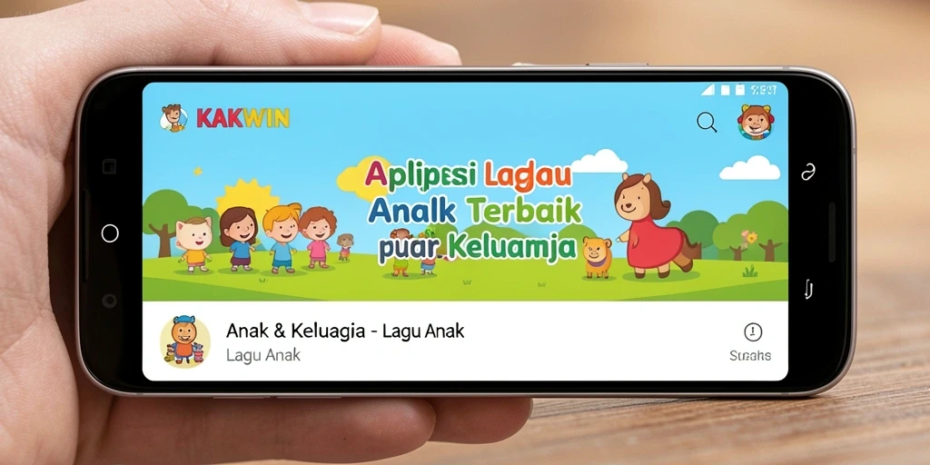 Screenshot KAKWIN menunjukkan antarmuka Lagu Anak yang menarik dan ramah anak.