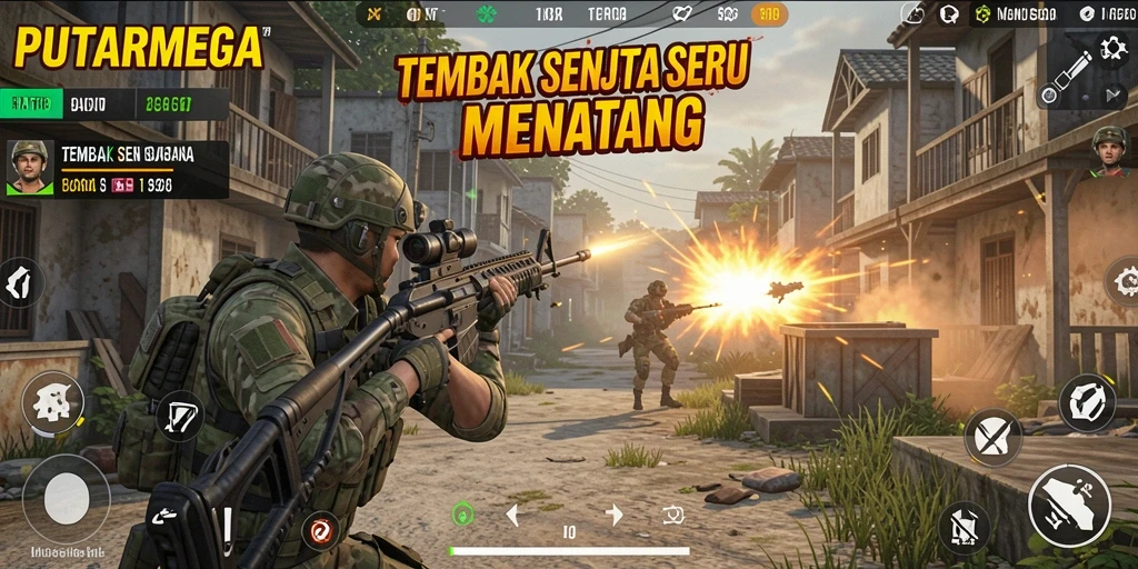 Tampilan antarmuka PUTARMEGA dengan fungsi Tembak Senjata yang epik.