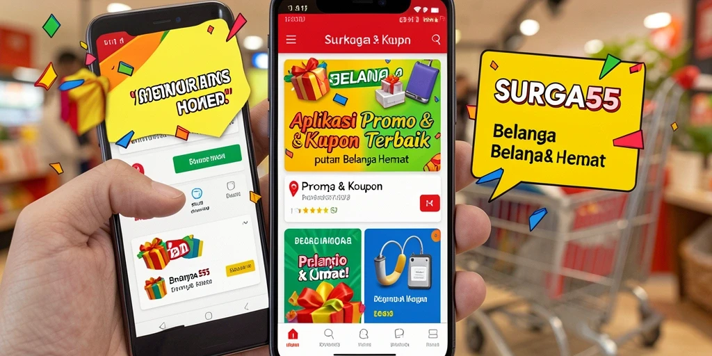 Tampilan antarmuka aplikasi SURGA55 untuk promo dan kupon.